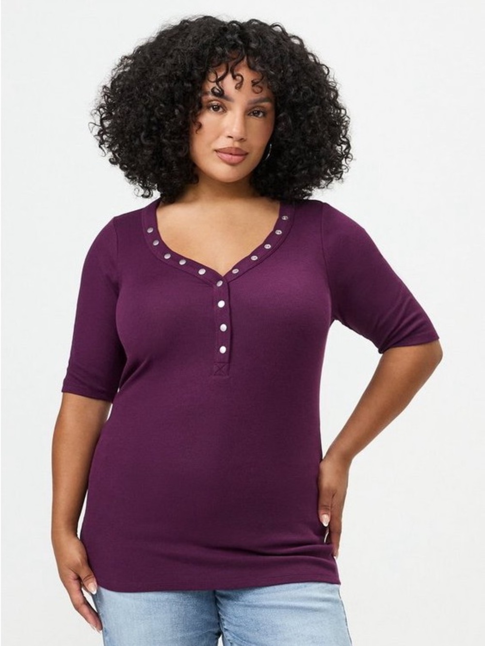 torrid Plum V-Neck Snap Henley Tee
